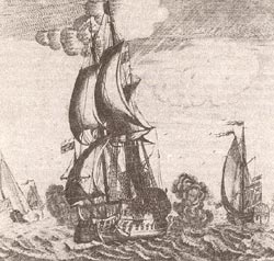 Корабль "Предестинация". Гравюра А.Ф. Зубова, 1718 г.